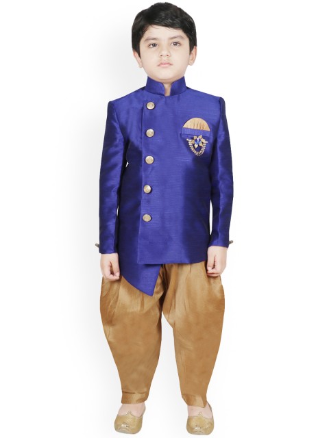 SG YUVRAJ Boys Blue & Brown Sherwani Set