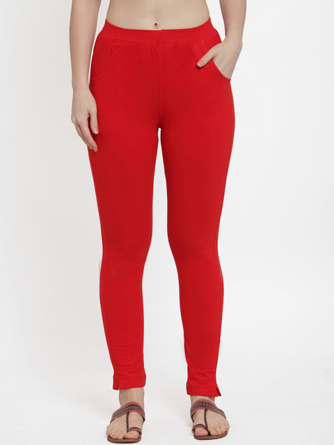 TAG 7 Women Red Solid Ankle-Length Leggings