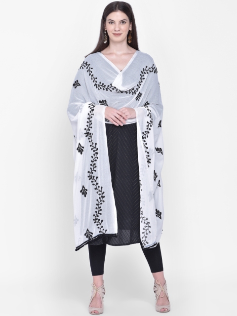 Dupatta Bazaar White & Black Embroidered Dupatta