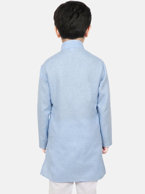 SG YUVRAJ Boys Turquoise Blue Solid Straight Kurta - Image 4