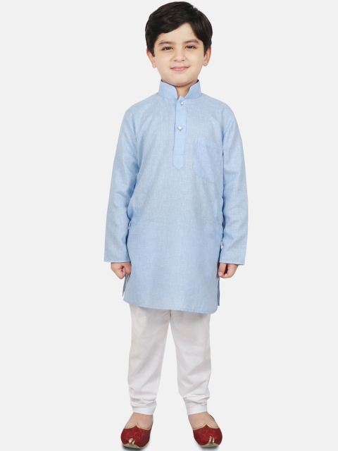SG YUVRAJ Boys Turquoise Blue Solid Straight Kurta - Image 5