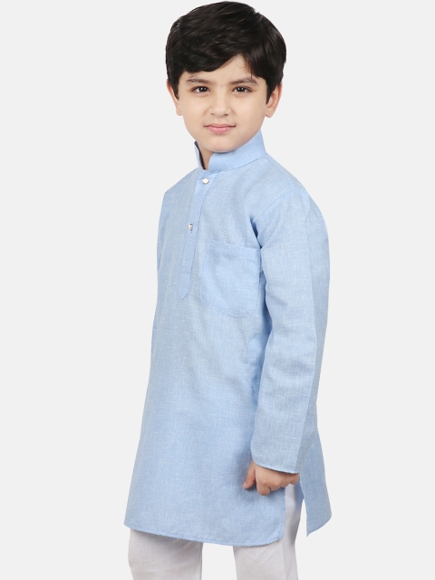 SG YUVRAJ Boys Turquoise Blue Solid Straight Kurta - Image 3