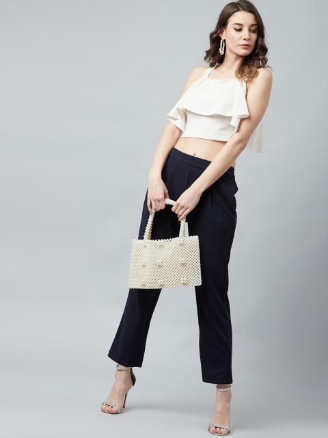 Athena Women Navy Blue Slim Fit Solid Cigarette Trousers - Image 6