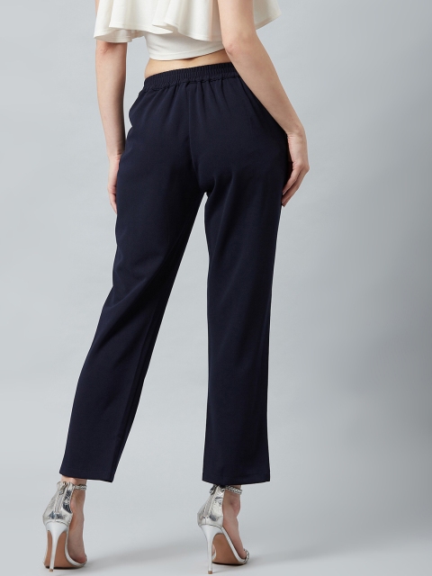 Athena Women Navy Blue Slim Fit Solid Cigarette Trousers - Image 4