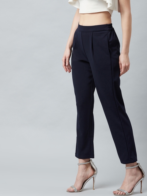 Athena Women Navy Blue Slim Fit Solid Cigarette Trousers - Image 3