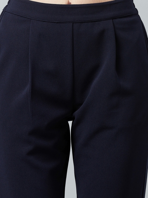 Athena Women Navy Blue Slim Fit Solid Cigarette Trousers - Image 7