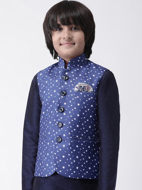 Hangup Boys Blue & White Printed Nehru Jacket