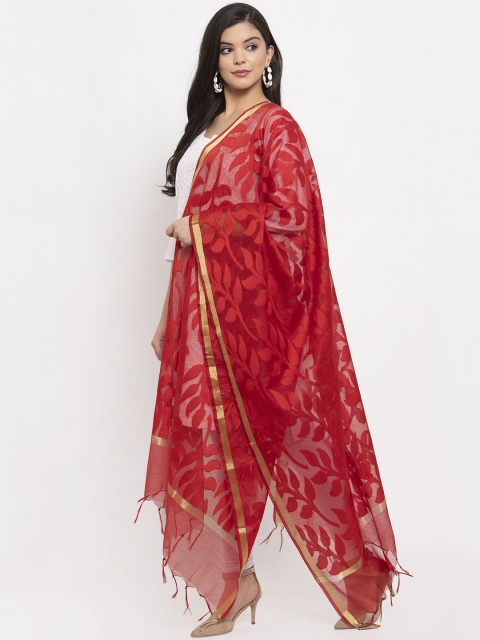 LOOM LEGACY Red Woven Design Banarsi Jacquard Dupatta - Image 3