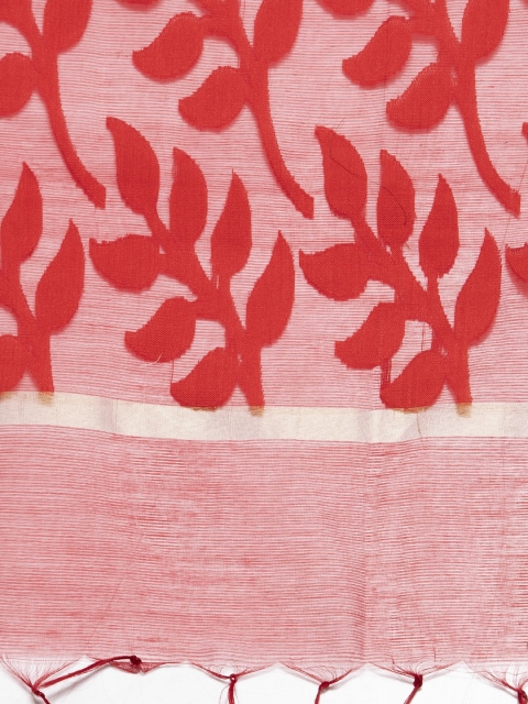 LOOM LEGACY Red Woven Design Banarsi Jacquard Dupatta - Image 2
