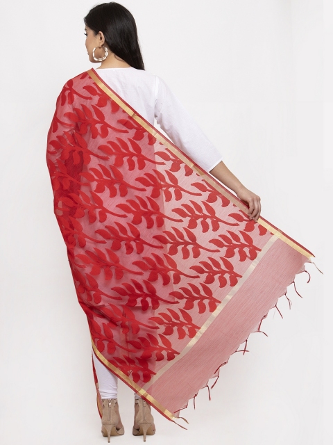LOOM LEGACY Red Woven Design Banarsi Jacquard Dupatta - Image 4
