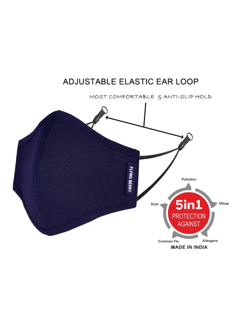 FLYING BERRY Adults Pack Of 5 Blue Solid 3-Layer Reusable Adjustable Masks - Image 4