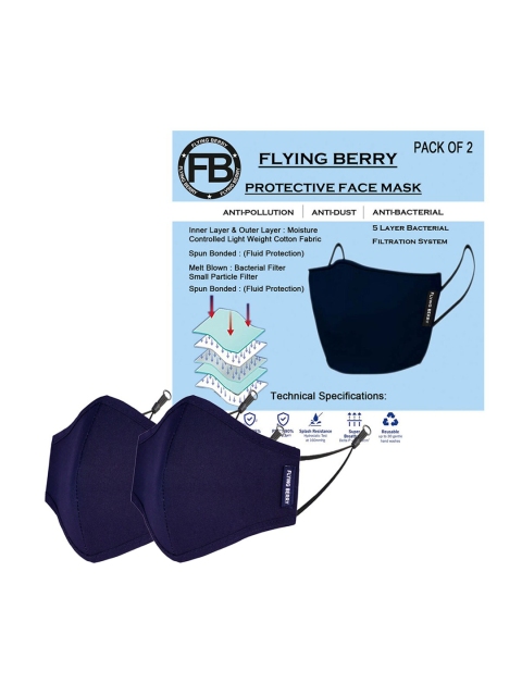 FLYING BERRY Navy Blue 2 Pcs 3 Ply Anti Pollution Reusable Masks - Image 5