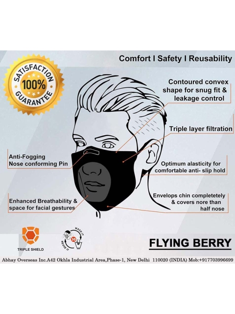 FLYING BERRY Navy Blue 2 Pcs 3 Ply Anti Pollution Reusable Masks - Image 6