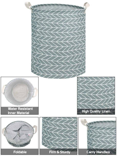 HomeStorie Grey & White Printed Round Foldable Cloth Laundry Basket - Image 6