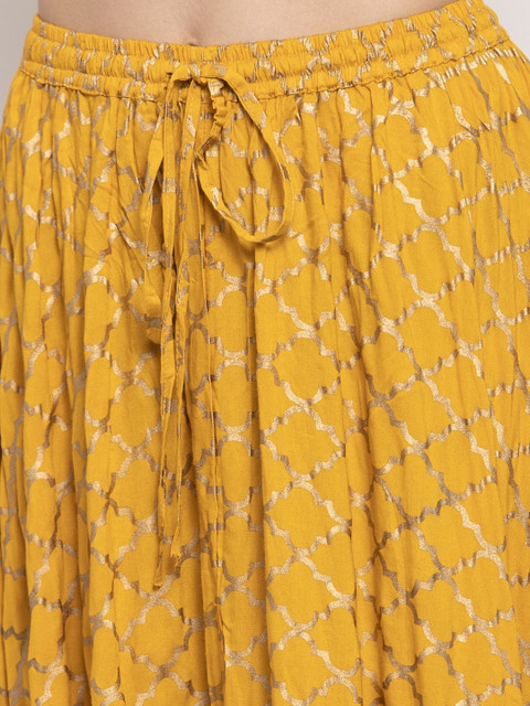 Clora Creation Mustard Yellow Checked Flared Maxi Skirt - Image 5