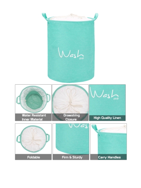 HomeStorie Sea Green Printed Round Foldable Cloth Laundry Basket - Image 5