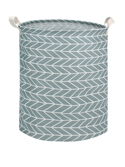 HomeStorie Grey & White Printed Round Foldable Cloth Laundry Basket - Image 3