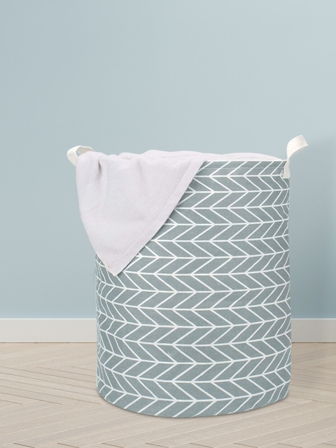 HomeStorie Grey & White Printed Round Foldable Cloth Laundry Basket