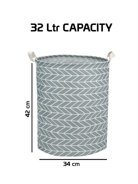 HomeStorie Grey & White Printed Round Foldable Cloth Laundry Basket - Image 5