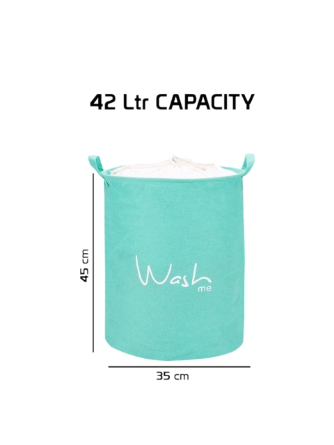 HomeStorie Sea Green Printed Round Foldable Cloth Laundry Basket - Image 4