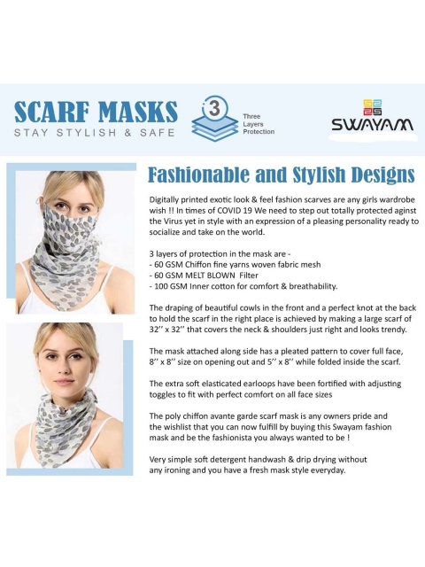 SWAYAM Women Blue & Pink Printed Single 3-Ply Outdoor Protective Scarf Style Face Mask - Image 7