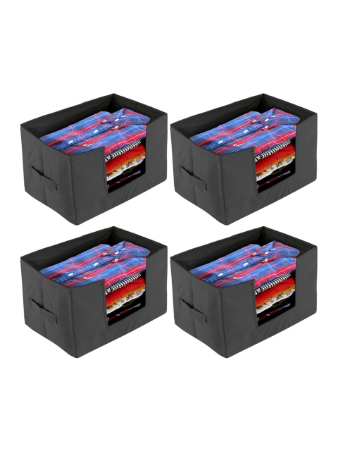 Kuber Industries Set Of 4 Black Solid Foldable Cloth Organisers