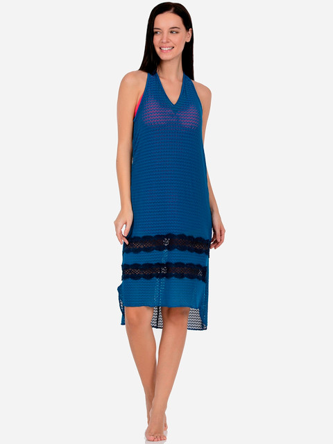 Amante Women Blue Chevron Design Swimwear Cover-Up Dress