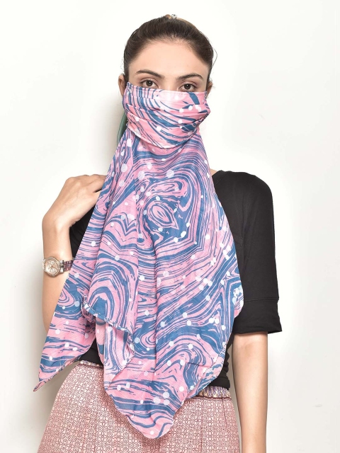 SWAYAM Women Blue & Pink Printed Single 3-Ply Outdoor Protective Scarf Style Face Mask - Image 3
