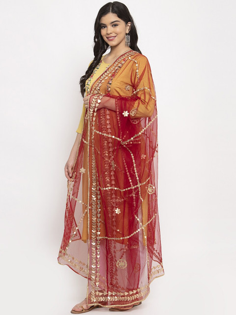 Clora Creation Maroon & Gold-Toned Gotta Patti Embellished Dupatta - Image 3