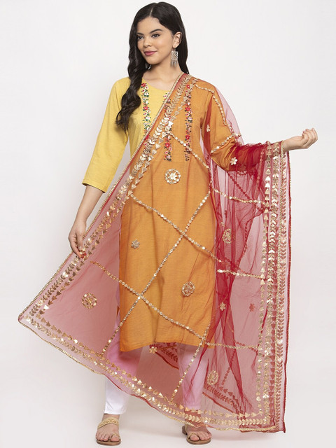 Clora Creation Maroon & Gold-Toned Gotta Patti Embellished Dupatta