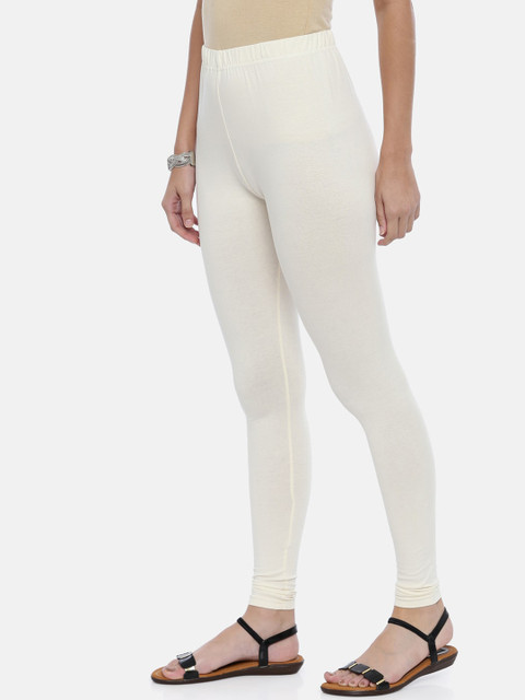 Souchii Women Off-White Solid Slim-Fit Churidar-Length Leggings - Image 2