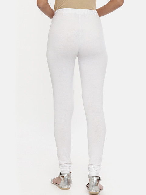 Souchii Women White Solid Slim-Fit Churidar-Length Leggings - Image 3