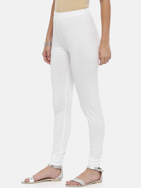 Souchii Women White Solid Slim-Fit Churidar-Length Leggings - Image 2