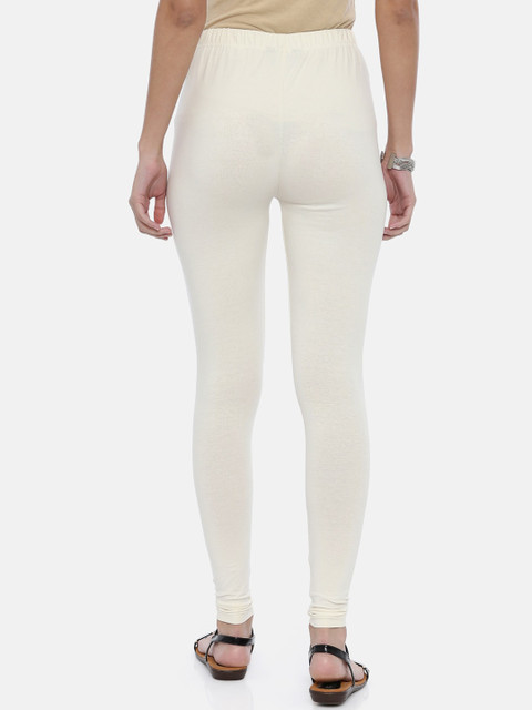 Souchii Women Off-White Solid Slim-Fit Churidar-Length Leggings - Image 3