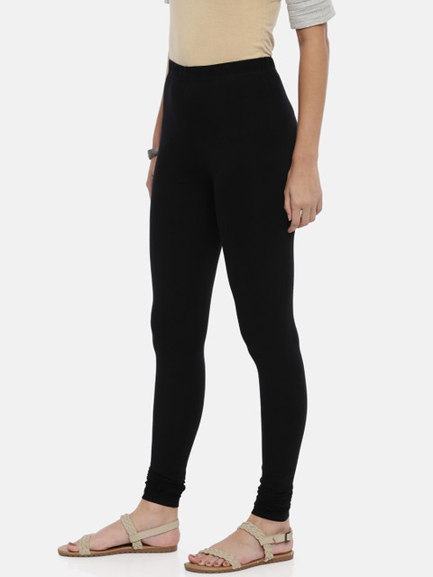 Souchii Women Black Solid Slim-Fit Churidar-Length Leggings - Image 2