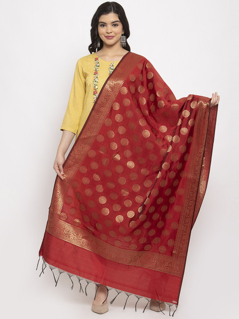 Clora Creation Maroon Woven Design Banarsi Silk Dupatta