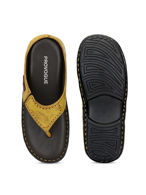 Provogue Men Yellow Solid Leather Thong Flip-Flops - Image 5