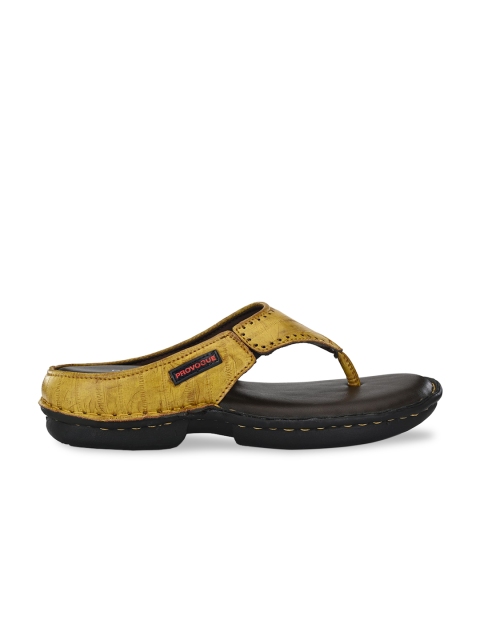 Provogue Men Yellow Solid Leather Thong Flip-Flops - Image 4