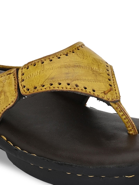 Provogue Men Yellow Solid Leather Thong Flip-Flops - Image 6