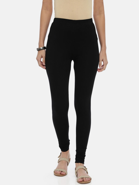 Souchii Women Black Solid Slim-Fit Churidar-Length Leggings