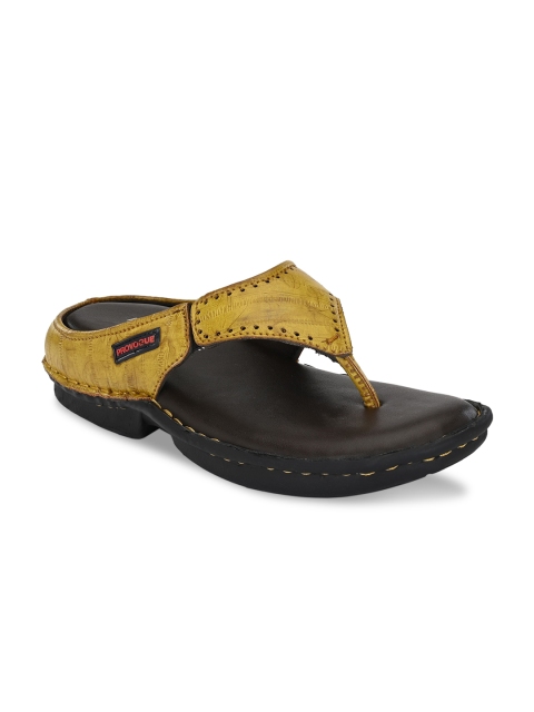Provogue Men Yellow Solid Leather Thong Flip-Flops - Image 2