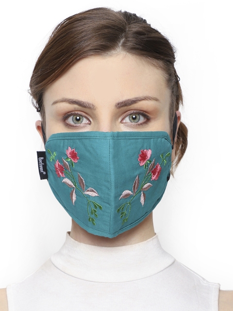 Anekaant Women Pack of 2 Pcs Teal Blue Embroidered Reusable 3-Ply Protective Outdoor Masks - Image 5