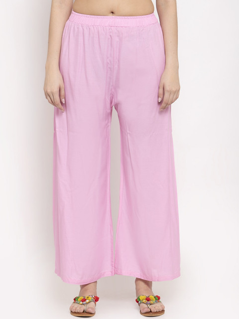 TAG 7 Women Pink Solid Flared Palazzos