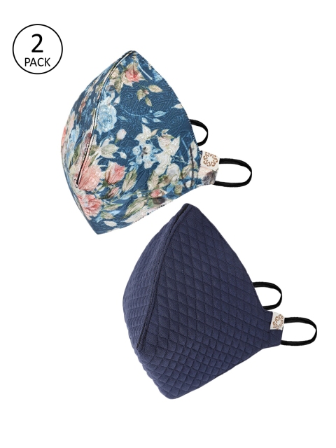 VASTRAMAY Unisex Blue Pack of 2 Printed Reusable 4-Ply Cloth Masks