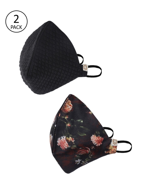 VASTRAMAY Unisex Black Pack of 2 Reusable 4-Ply Cloth Masks
