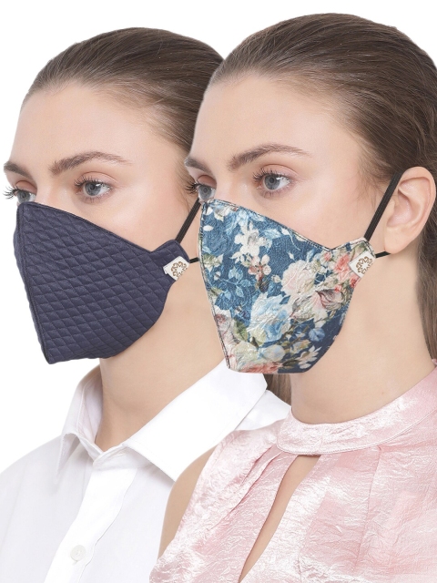 VASTRAMAY Unisex Blue Pack of 2 Printed Reusable 4-Ply Cloth Masks - Image 4