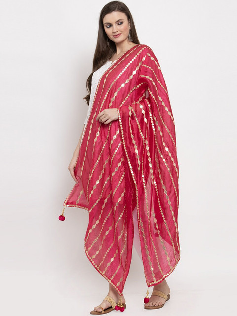 Clora Creation Magenta Pink Gotta Patti Embroidery Dupatta - Image 3