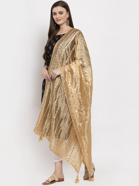 Clora Creation Beige & Gold-Coloured Striped Dupatta - Image 3