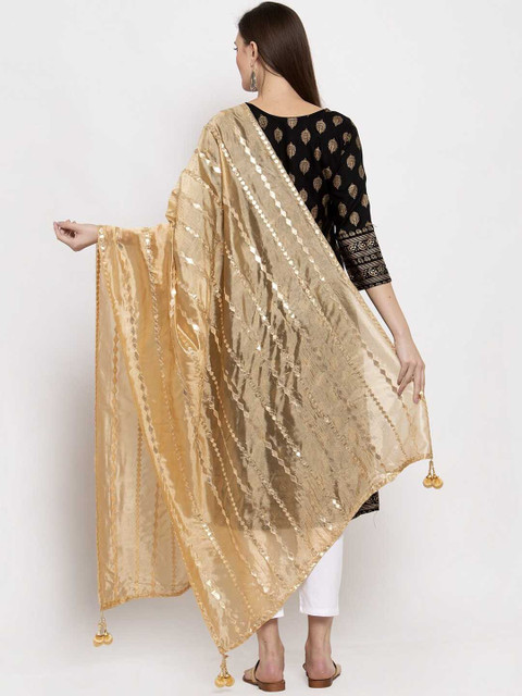 Clora Creation Beige & Gold-Coloured Striped Dupatta - Image 4