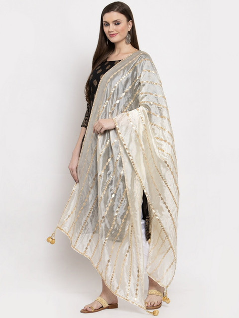Clora Creation Off-White Striped Dupatta - Image 3